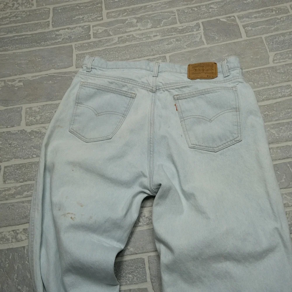 VINTAGE Levis Jeans Size 37x33 Light Wash Slight Taper USA Made Orange Tab